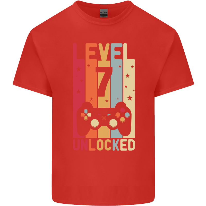 7th Birthday 7 Year Old Level Up Gamming Kids T-Shirt Childrens Red