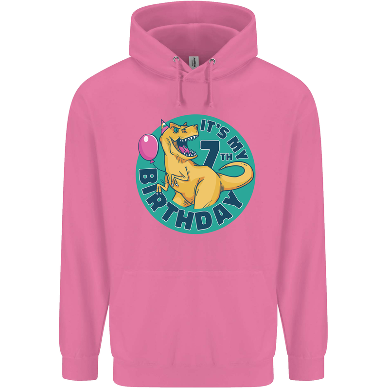 7th Birthday Dinosaur T-Rex 7 Year Old Childrens Kids Hoodie Azalea