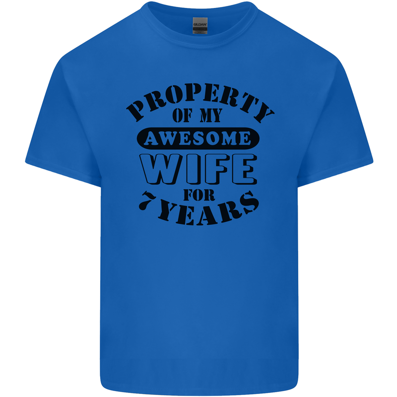 7th Wedding Anniversary 7 Year Funny Wife Mens Cotton T-Shirt Tee Top Royal Blue