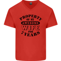 7th Wedding Anniversary 7 Year Funny Wife Mens V-Neck Cotton T-Shirt Red