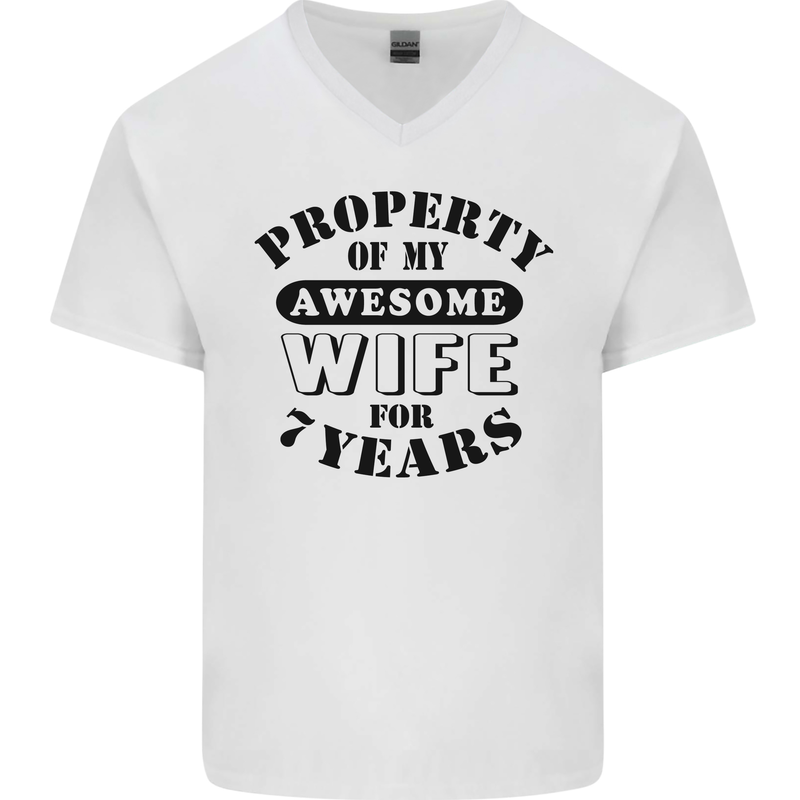 7th Wedding Anniversary 7 Year Funny Wife Mens V-Neck Cotton T-Shirt White