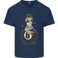 8-Ball Pinup Pool Mens V-Neck Cotton T-Shirt Navy Blue