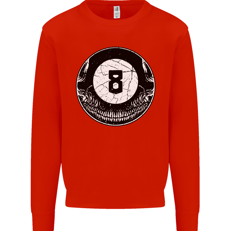 8-Ball Skull Pool Player 9-Ball Kids Sweatshirt Jumper Bright Red