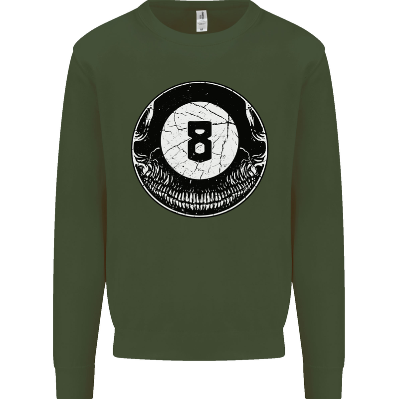 8-Ball Skull Pool Player 9-Ball Kids Sweatshirt Jumper Forest Green