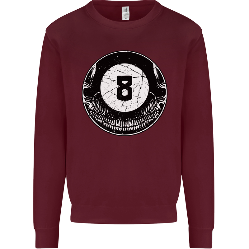 8-Ball Skull Pool Player 9-Ball Kids Sweatshirt Jumper Maroon