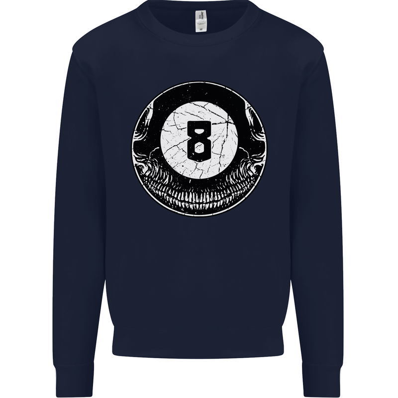 8-Ball Skull Pool Player 9-Ball Kids Sweatshirt Jumper Navy Blue