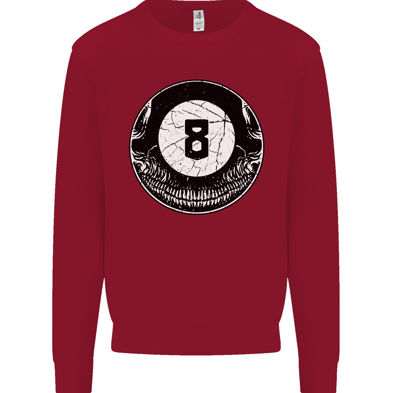 8-Ball Skull Pool Player 9-Ball Kids Sweatshirt Jumper Red
