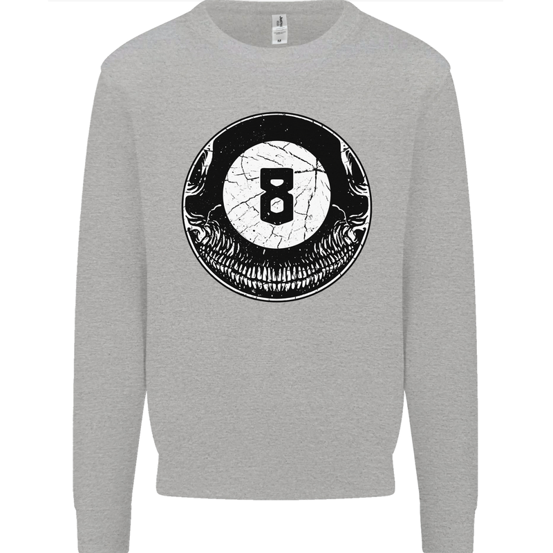 8-Ball Skull Pool Player 9-Ball Kids Sweatshirt Jumper Sports Grey