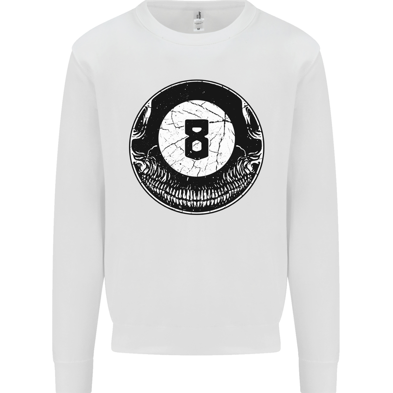 8-Ball Skull Pool Player 9-Ball Kids Sweatshirt Jumper White
