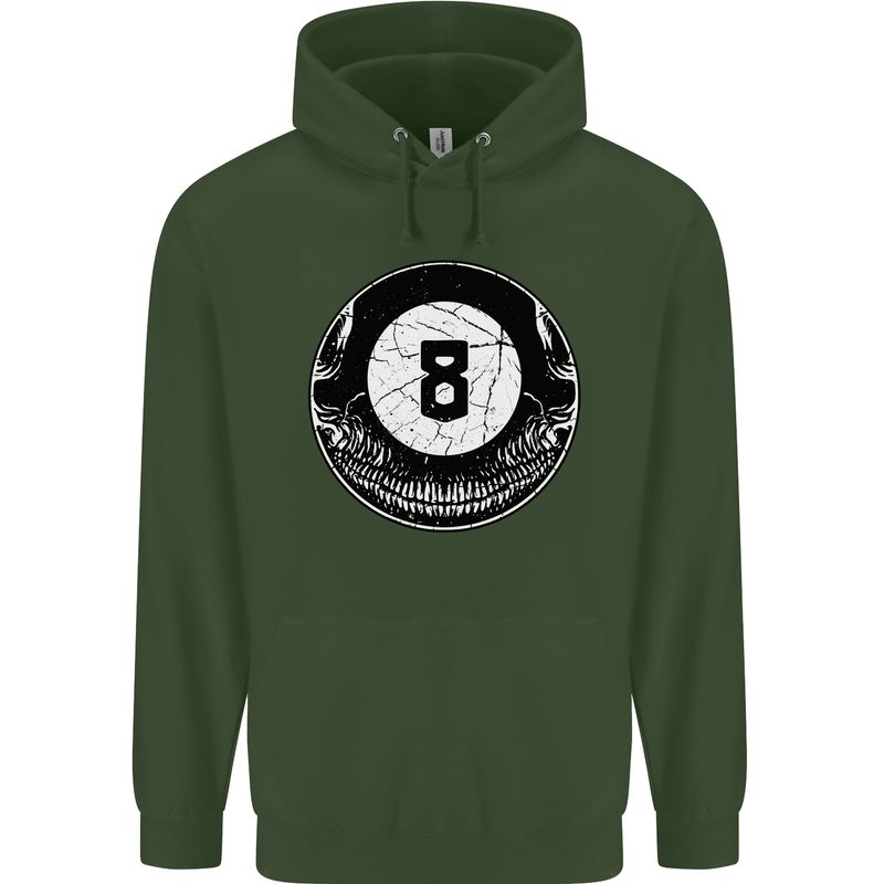 8-Ball Skull Pool Player 9-Ball Mens 80% Cotton Hoodie Forest Green