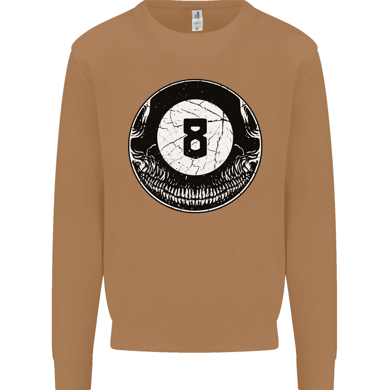 8-Ball Skull Pool Player 9-Ball Mens Sweatshirt Jumper Caramel Latte