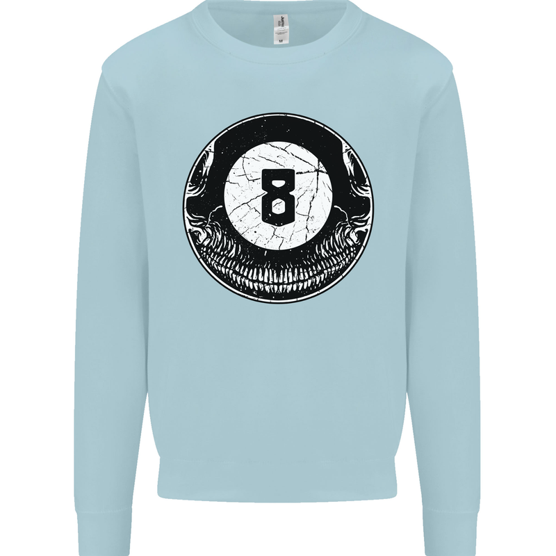 8-Ball Skull Pool Player 9-Ball Mens Sweatshirt Jumper Light Blue