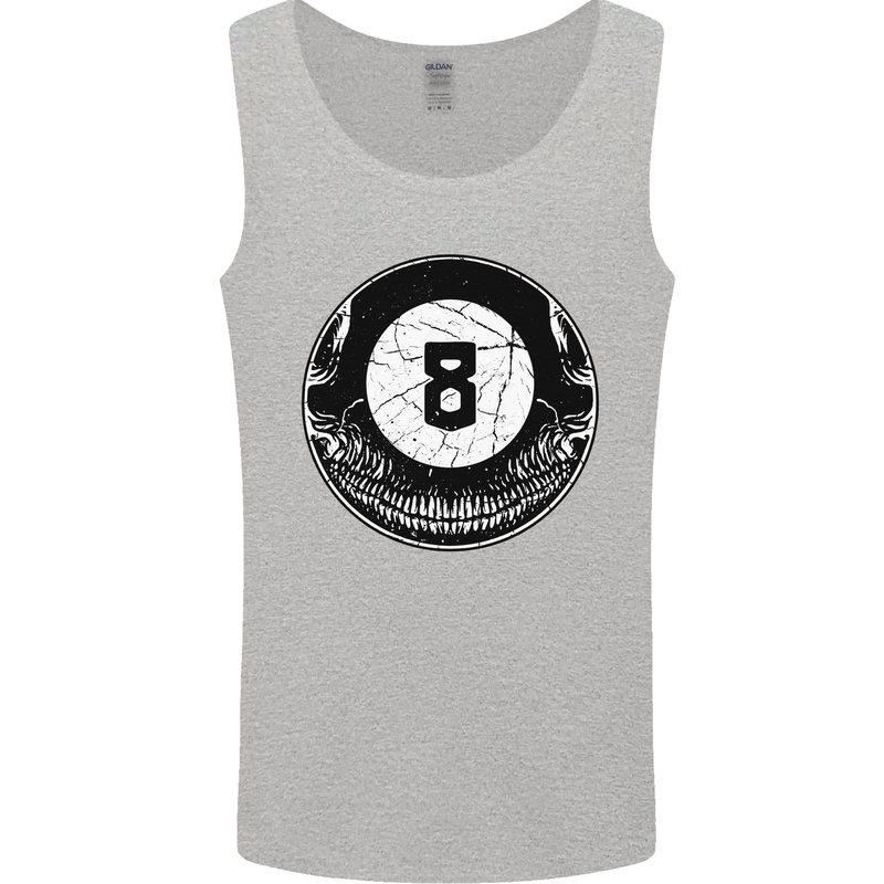 8-Ball Skull Pool Player 9-Ball Mens Vest Tank Top Sports Grey