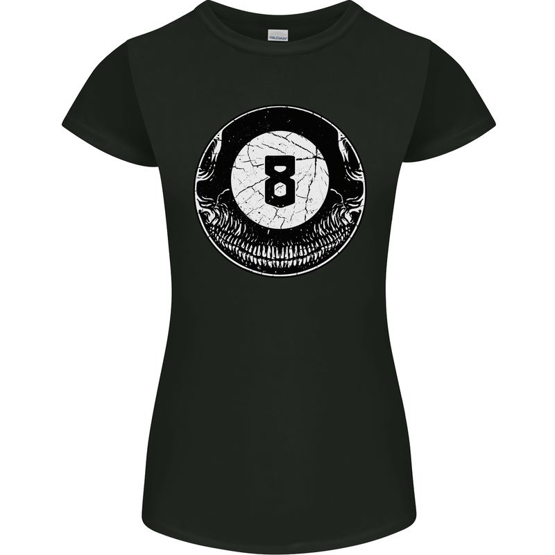 8-Ball Skull Pool Player 9-Ball Womens Petite Cut T-Shirt Black
