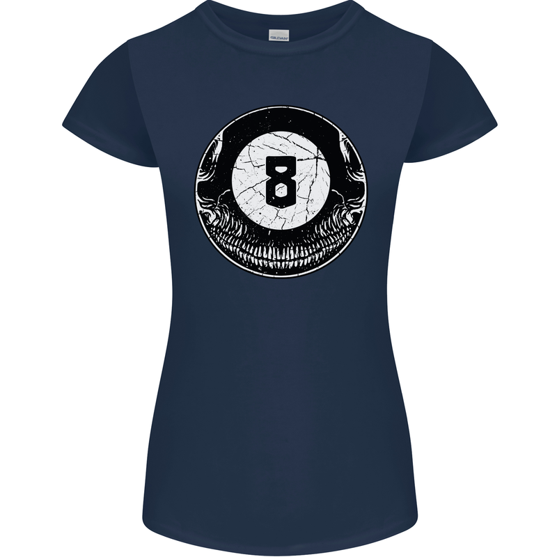 8-Ball Skull Pool Player 9-Ball Womens Petite Cut T-Shirt Navy Blue