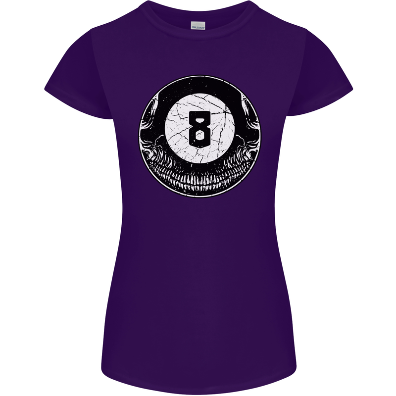 8-Ball Skull Pool Player 9-Ball Womens Petite Cut T-Shirt Purple
