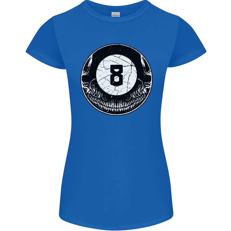 8-Ball Skull Pool Player 9-Ball Womens Petite Cut T-Shirt Royal Blue