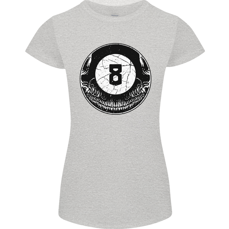 8-Ball Skull Pool Player 9-Ball Womens Petite Cut T-Shirt Sports Grey