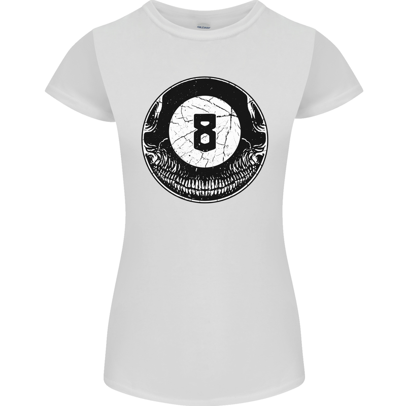 8-Ball Skull Pool Player 9-Ball Womens Petite Cut T-Shirt White