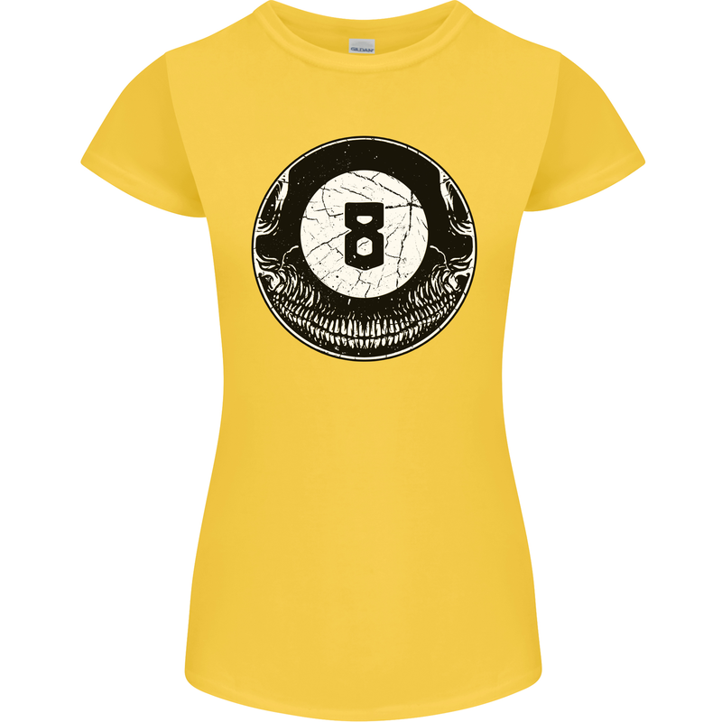 8-Ball Skull Pool Player 9-Ball Womens Petite Cut T-Shirt Yellow
