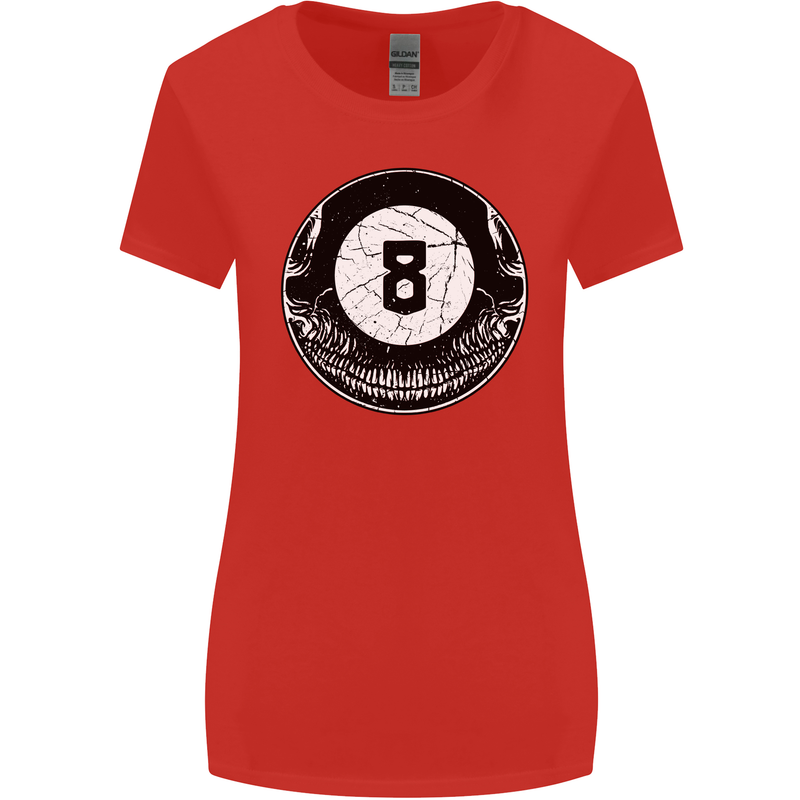 8-Ball Skull Pool Player 9-Ball Womens Wider Cut T-Shirt Red