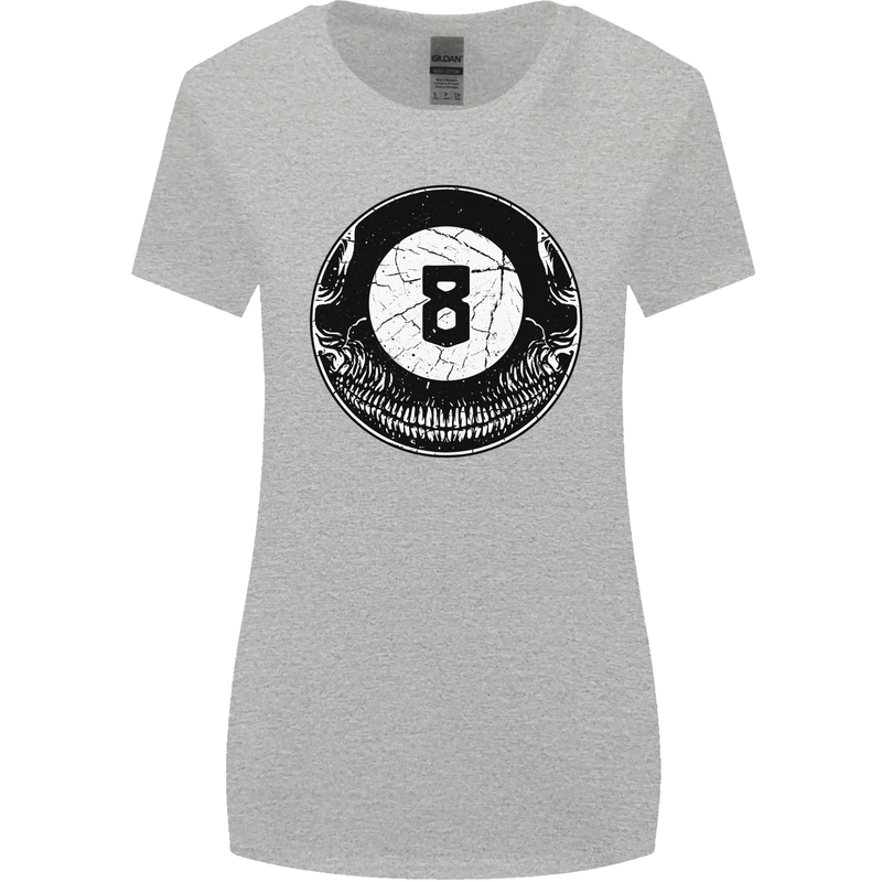 8-Ball Skull Pool Player 9-Ball Womens Wider Cut T-Shirt Sports Grey