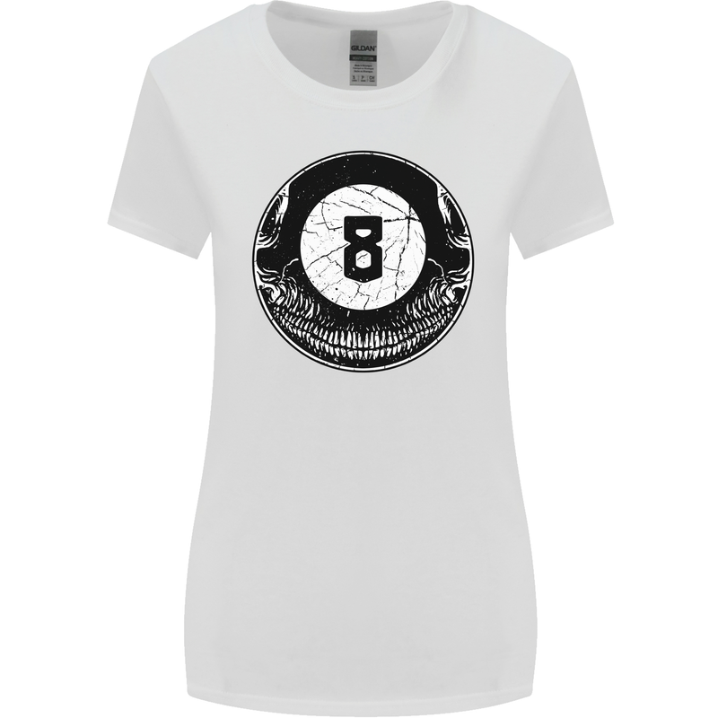 8-Ball Skull Pool Player 9-Ball Womens Wider Cut T-Shirt White