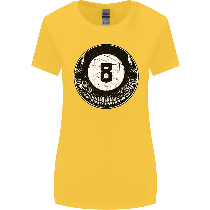 8-Ball Skull Pool Player 9-Ball Womens Wider Cut T-Shirt Yellow