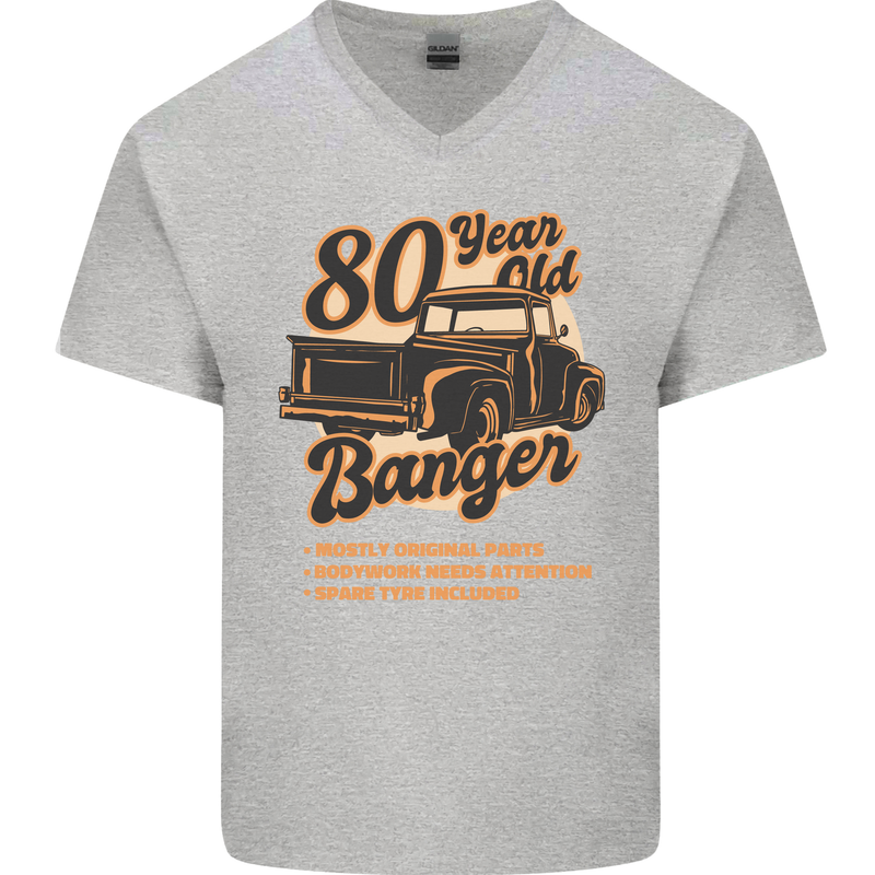 80 Year Old Banger Birthday 80th Year Old Mens V-Neck Cotton T-Shirt Sports Grey