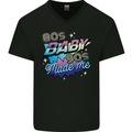 80s Baby 90s Made Me Music Pop Rock Mens V-Neck Cotton T-Shirt Black