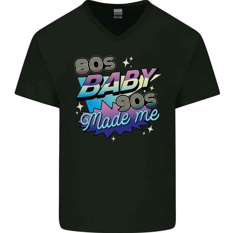 80s Baby 90s Made Me Music Pop Rock Mens V-Neck Cotton T-Shirt Black
