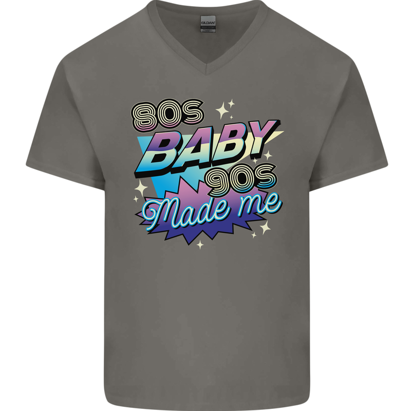 80s Baby 90s Made Me Music Pop Rock Mens V-Neck Cotton T-Shirt Charcoal