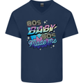 80s Baby 90s Made Me Music Pop Rock Mens V-Neck Cotton T-Shirt Navy Blue