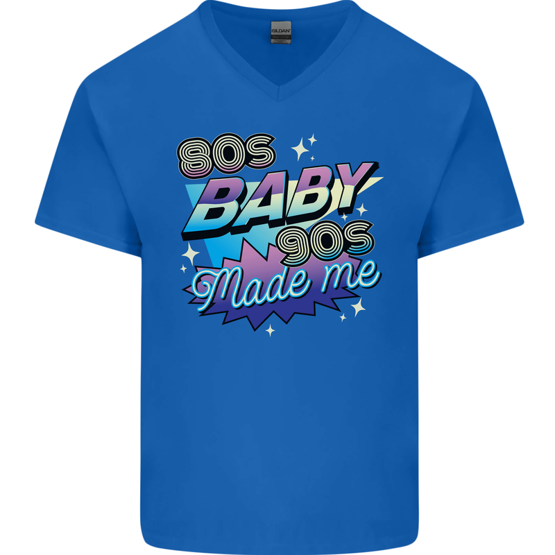 80s Baby 90s Made Me Music Pop Rock Mens V-Neck Cotton T-Shirt Royal Blue