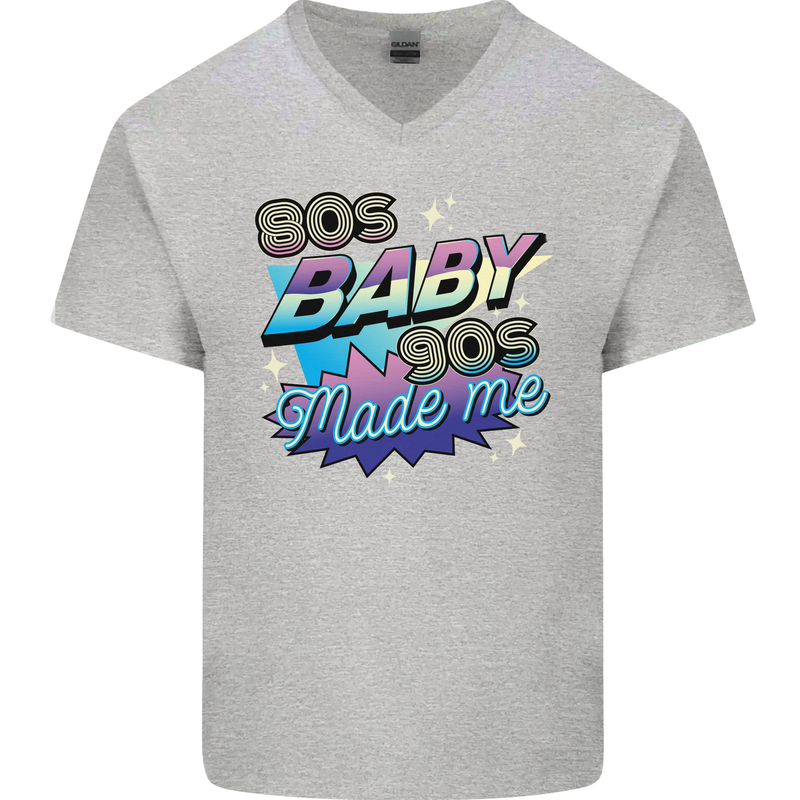 80s Baby 90s Made Me Music Pop Rock Mens V-Neck Cotton T-Shirt Sports Grey
