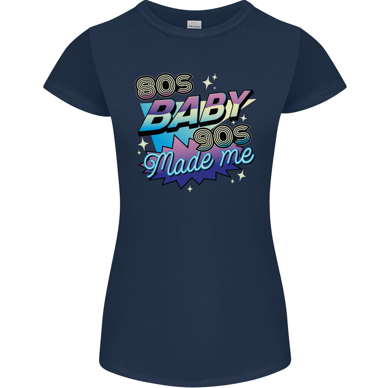 80s Baby 90s Made Me Music Pop Rock Womens Petite Cut T-Shirt Navy Blue