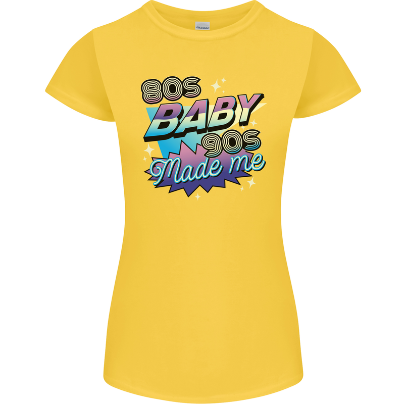 80s Baby 90s Made Me Music Pop Rock Womens Petite Cut T-Shirt Yellow