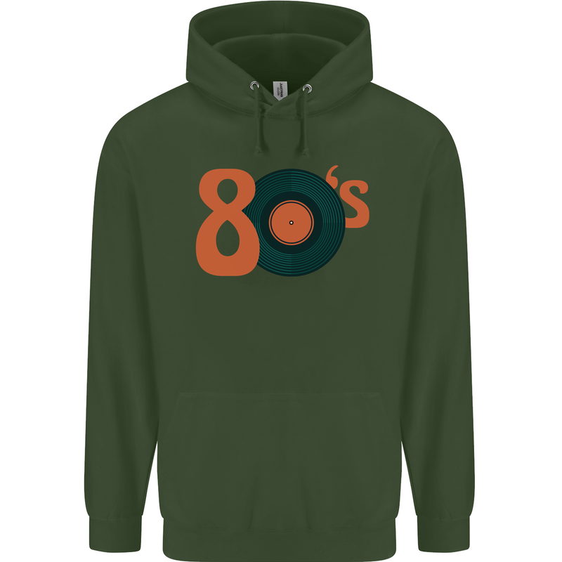 80s Music Vinyl Record Decks Turntable Childrens Kids Hoodie Forest Green