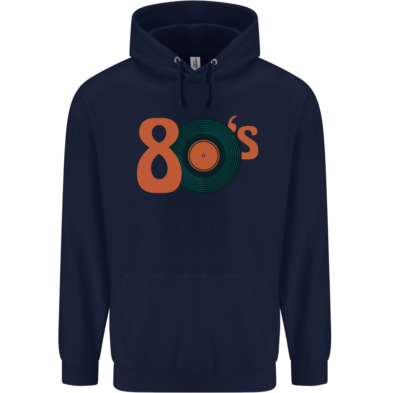 80s Music Vinyl Record Decks Turntable Childrens Kids Hoodie Navy Blue