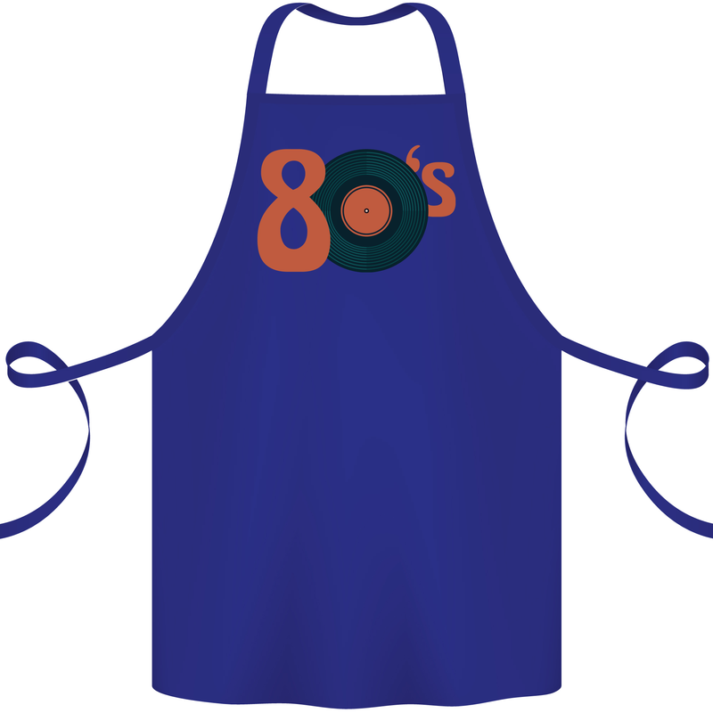 80s Music Vinyl Record Decks Turntable Cotton Apron 100% Organic Royal Blue