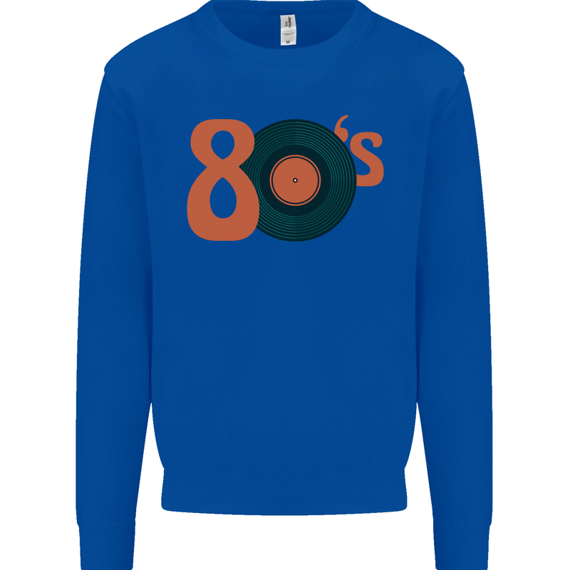 80s Music Vinyl Record Decks Turntable Kids Sweatshirt Jumper Royal Blue
