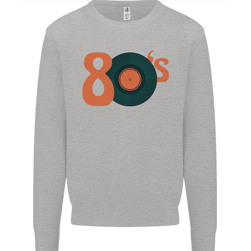 80s Music Vinyl Record Decks Turntable Kids Sweatshirt Jumper Sports Grey