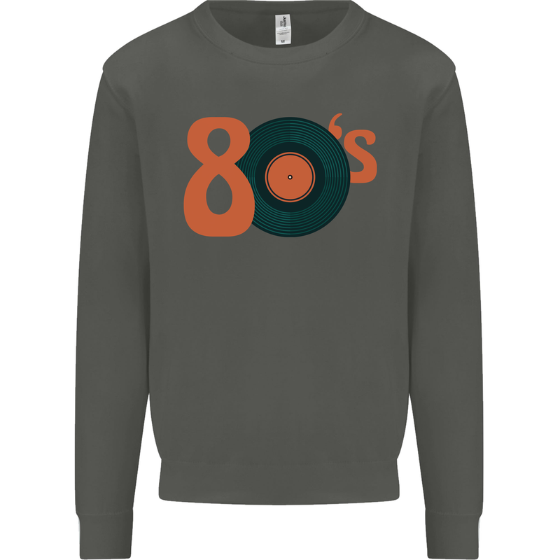 80s Music Vinyl Record Decks Turntable Kids Sweatshirt Jumper Storm Grey