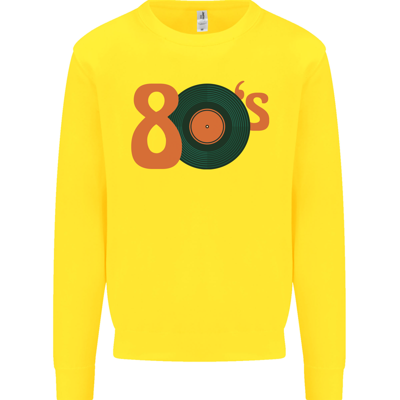 80s Music Vinyl Record Decks Turntable Kids Sweatshirt Jumper Yellow