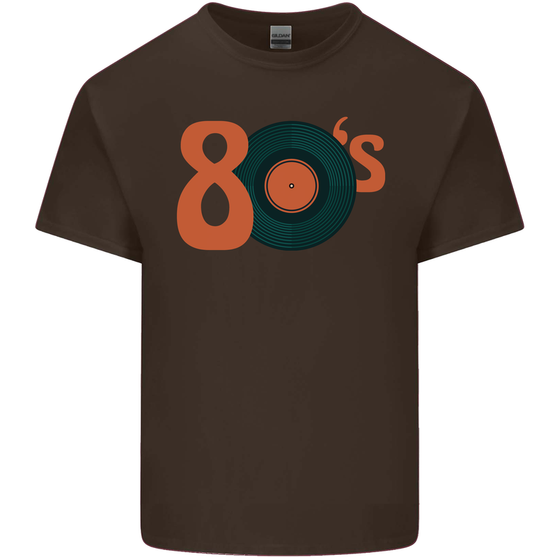 80s Music Vinyl Record Decks Turntable Mens Cotton T-Shirt Tee Top Dark Chocolate