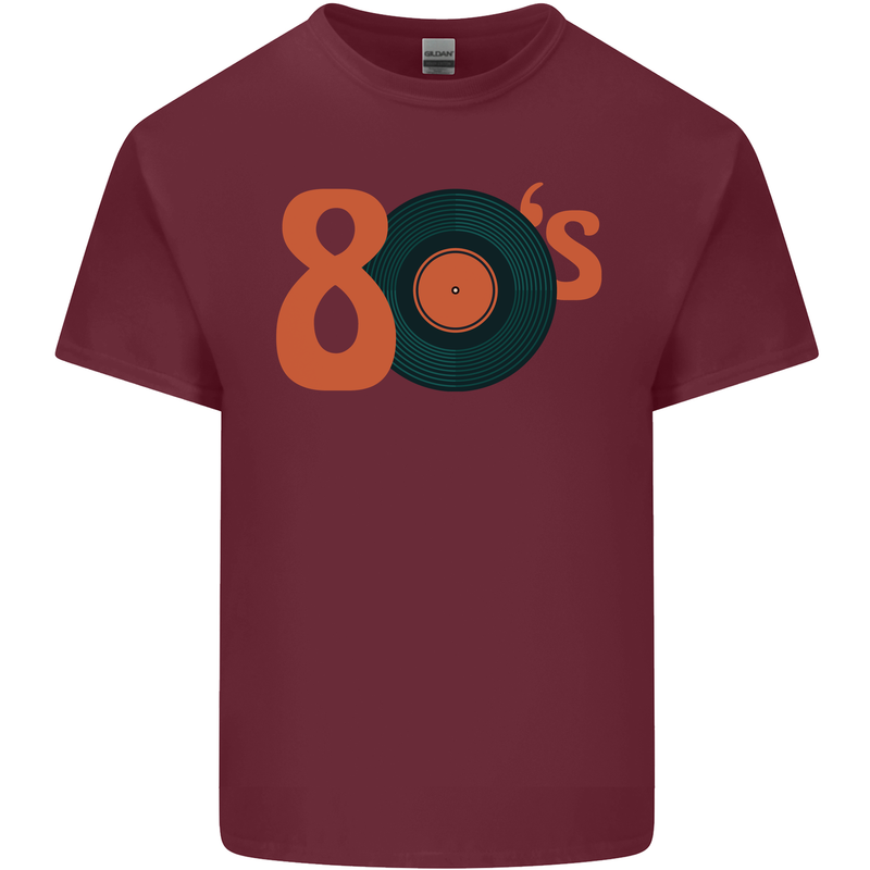 80s Music Vinyl Record Decks Turntable Mens Cotton T-Shirt Tee Top Maroon