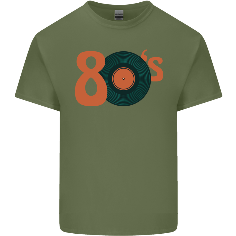 80s Music Vinyl Record Decks Turntable Mens Cotton T-Shirt Tee Top Military Green