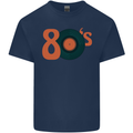 80s Music Vinyl Record Decks Turntable Mens Cotton T-Shirt Tee Top Navy Blue