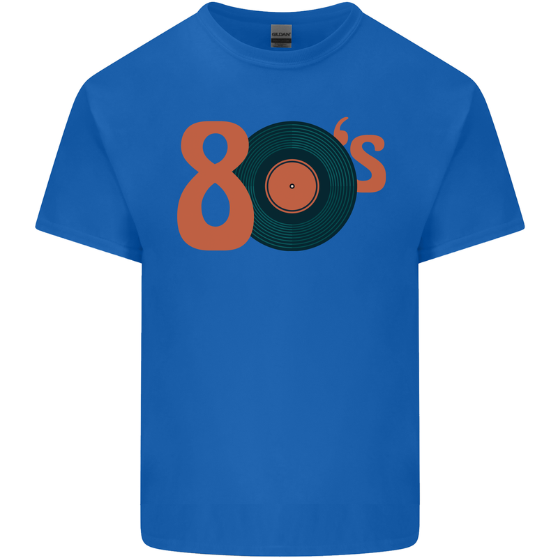 80s Music Vinyl Record Decks Turntable Mens Cotton T-Shirt Tee Top Royal Blue