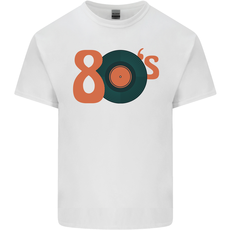 80s Music Vinyl Record Decks Turntable Mens Cotton T-Shirt Tee Top White